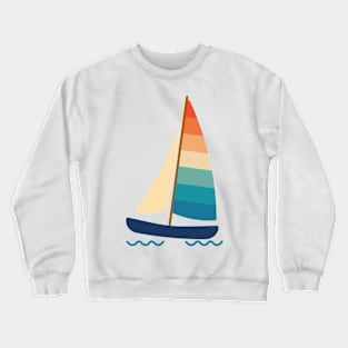 Beach Catamaran sailboat in summer. Retro 70s and 80s color style on white background. Crewneck Sweatshirt